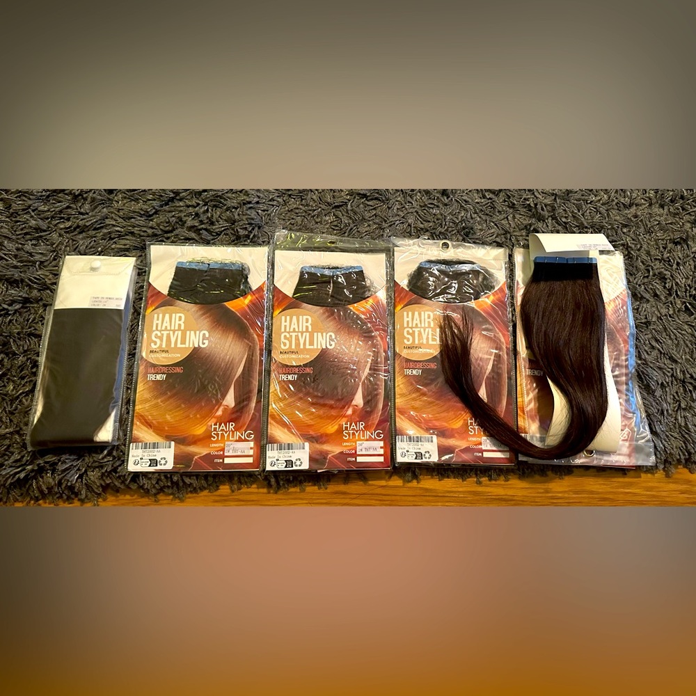 100% Human Hair Tape-in Hair Extensions Dark Brown 90 pc 20” & 27 pc 14”